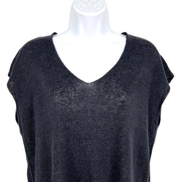 Eileen Fisher Organic Linen Delave Rib V-Neck Top Graphite Size XXS - Picture 2 of 11